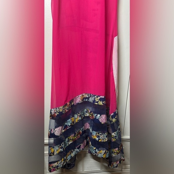 R23 by Jini Mini Pink Blue Floral Semi Sheer Model Photo Maxi Sequin Dress M - Picture 10 of 11